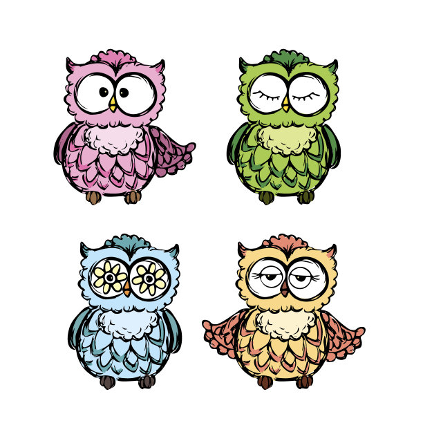 收藏不同猫头鹰，手绘。图片下载