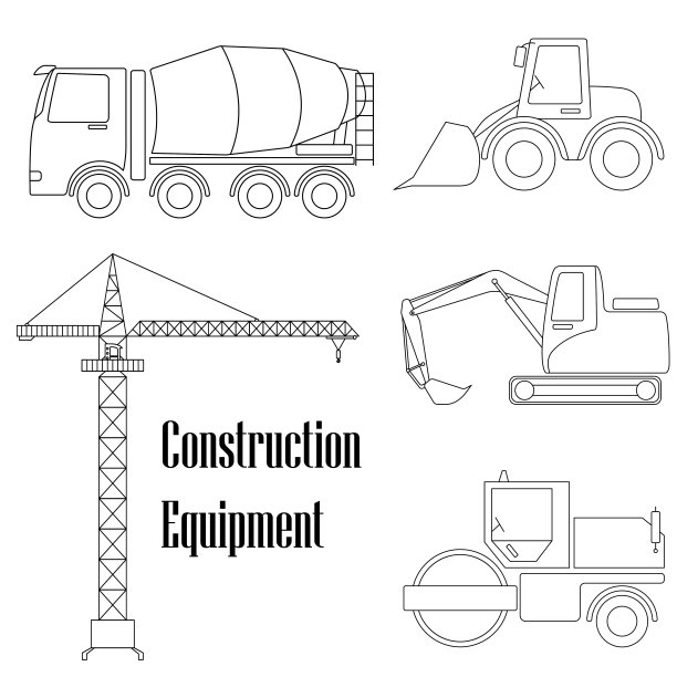 一套设计元素的建设。五种施工设备。图片下载