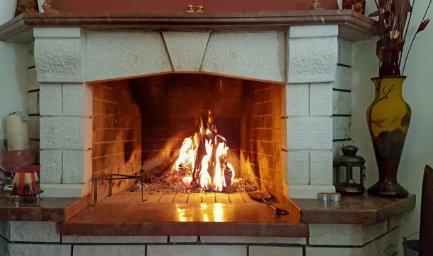 壁炉火大理石加热冬季背景图片下载