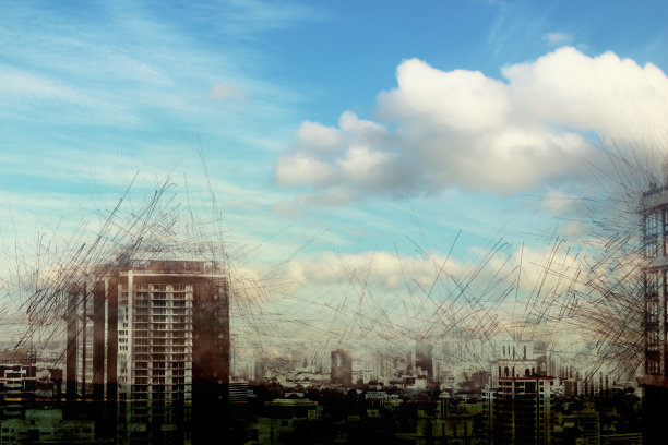 以首都建筑为背景的水彩画。城市上的数字插画刷艺术。图片下载