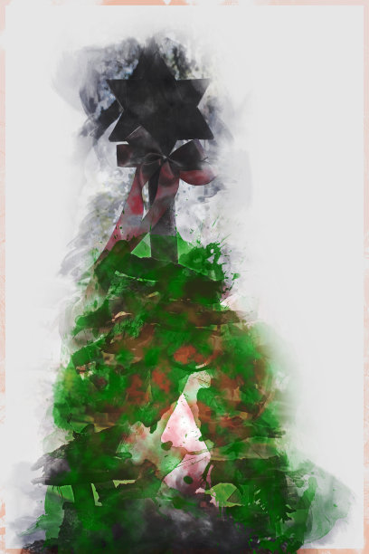 抽象美丽的木刻树在水彩画背景上。图片下载