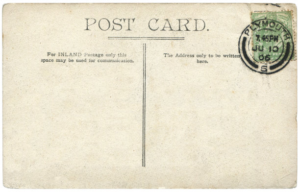 1906年从英国Polymouth的Kingston寄出的带有空白内容的老式明信片，对于英国历史上的明信片通信来说是一个非常好的背景。图片下载