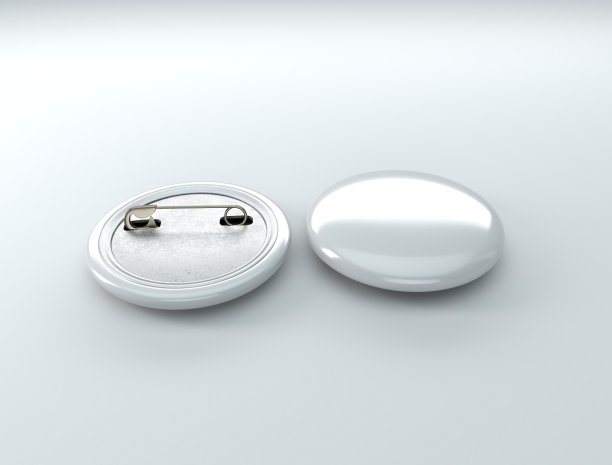 白色徽章引脚孤立的白色模型，3d插图图片下载