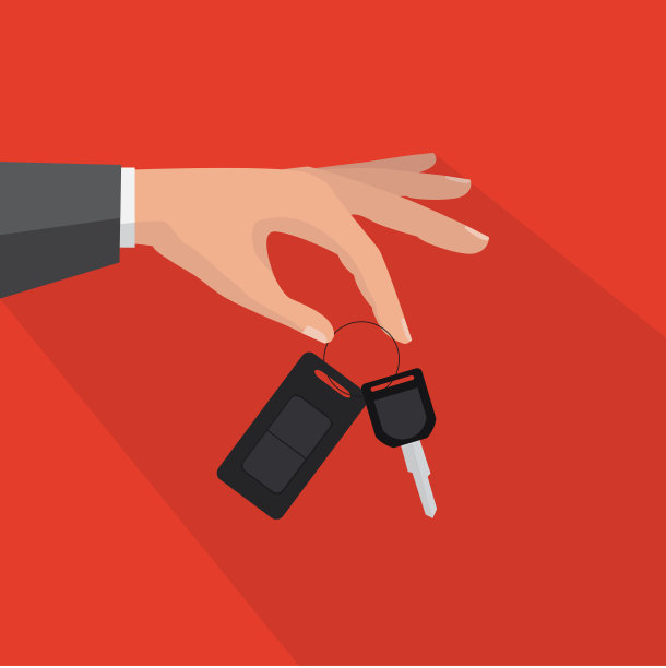 手拿着带链条的汽车钥匙。矢量图图片下载