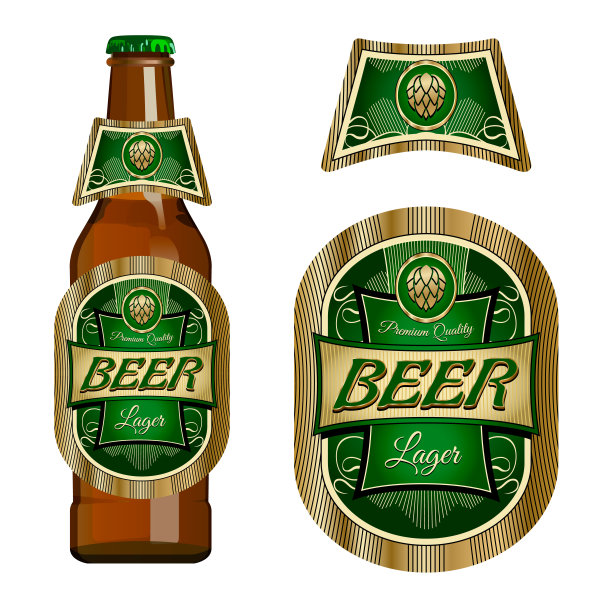 啤酒标签模板与颈标签。矢量插图。图片下载
