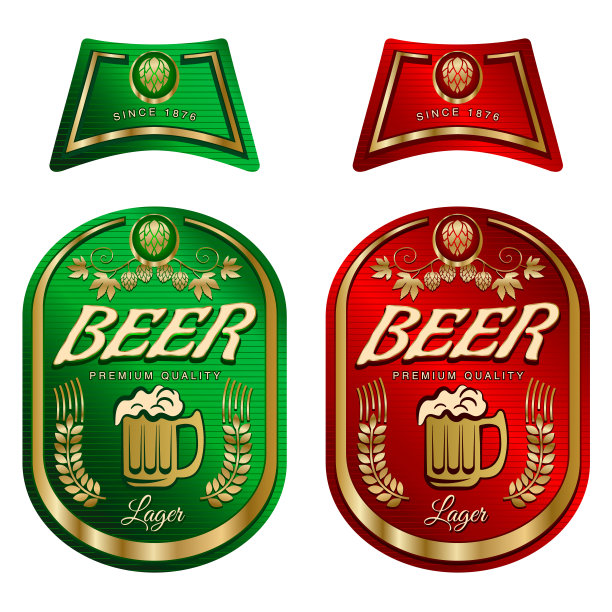 啤酒标签模板与颈标签。矢量插图。图片下载