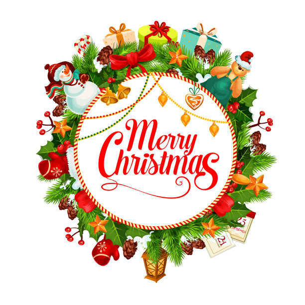 圣诞花环向量贺卡图片下载