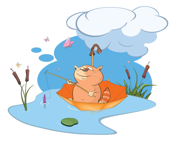 插图可爱的猫渔民卡通人物图片下载