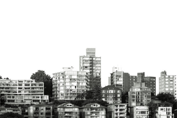 城市海岸线，黑白悉尼郊区，拷贝空间图片下载