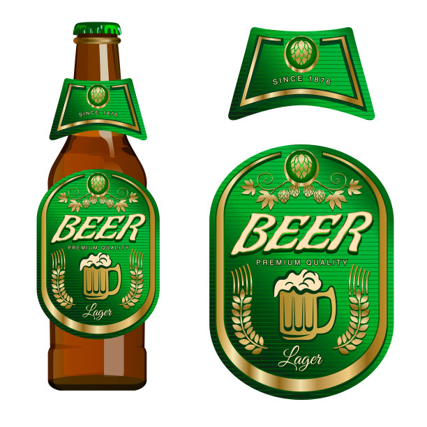 啤酒标签模板与颈标签。矢量插图。图片下载