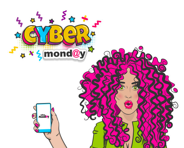 网络星期一，可爱女人波普艺术拿手机图片下载