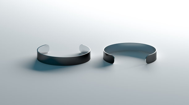 空白黑色袖口手镯模拟起来，正面和背面侧视图图片下载