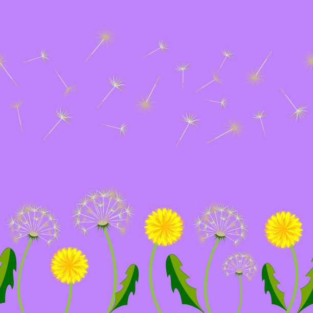 花精致的蒲公英在丁香的背景。印花无缝织物背景，书封面，制造，印刷，面料图片下载