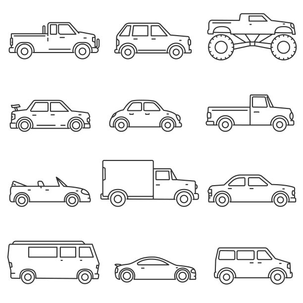 汽车,图标集。可编辑的中风素材图片