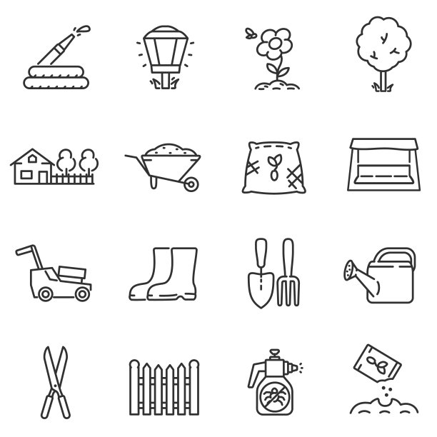 园艺的图标集。可编辑的中风图片下载