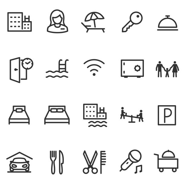 酒店,图标集。可编辑的中风图片下载