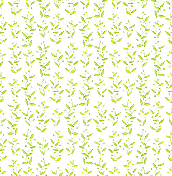 无缝的背景与绿色的树枝黄色的叶子插图在白色的背景图片下载