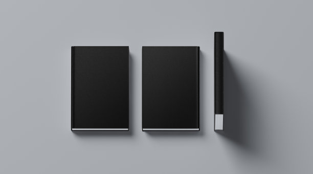空白黑色组织硬封面书模拟，正面，书脊图片下载