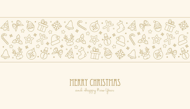 圣诞快乐和新年快乐细线贺卡-矢量插图图片下载