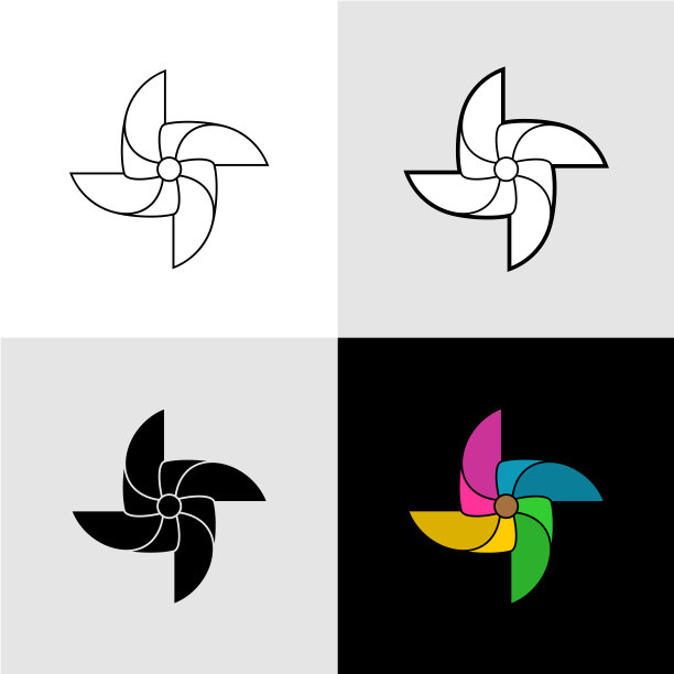 风车矢量轮廓符号插图。单色套装图片下载