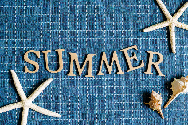 夏季英文字母上的蓝色格子布背景图片下载