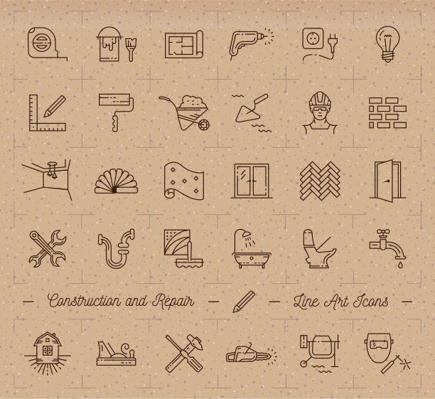 图标维修，家居装修，建筑，建筑符号。家庭装修，管道，修理工具图片下载