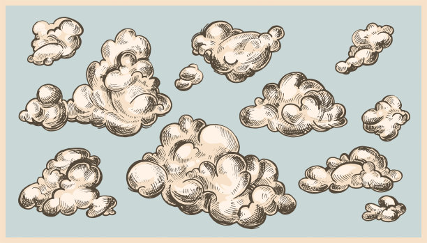 手绘古董云集。墨水插图。素材图片