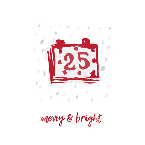 手绘的圣诞和新年贺卡与节日符号日历和书法问候题词图片下载