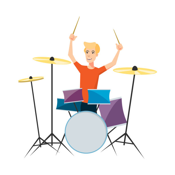鼓手在白色背景上打鼓图片下载