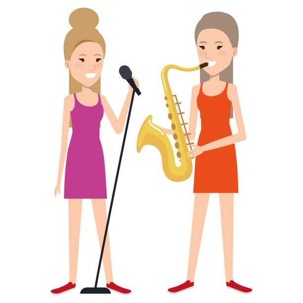 女人唱歌和吹萨克斯图片下载