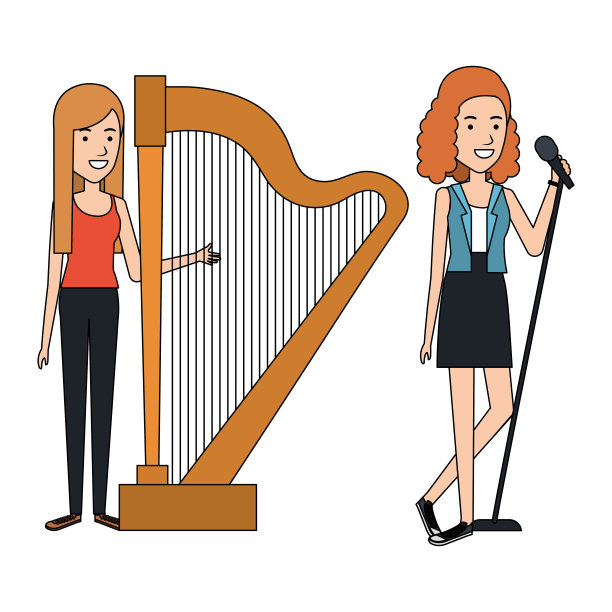 女人唱歌和弹竖琴图片下载