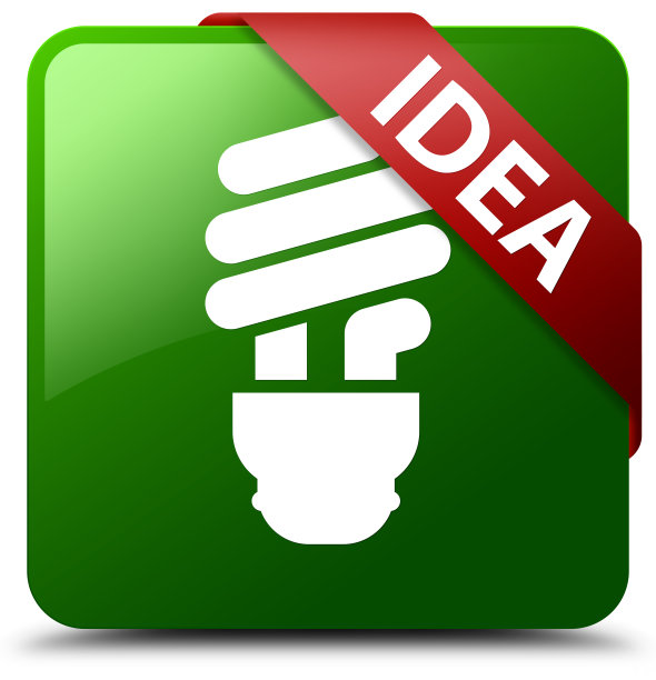 创意(灯泡图标)绿色方形按钮红色丝带在角落图片下载