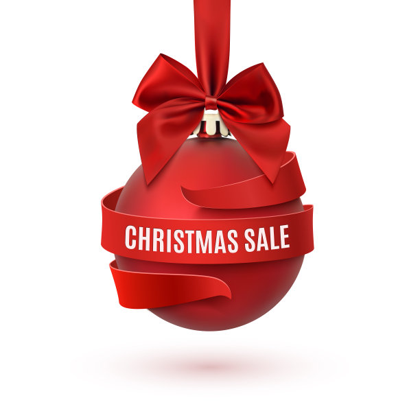 圣诞特卖，用红蝴蝶结和丝带装饰。图片下载