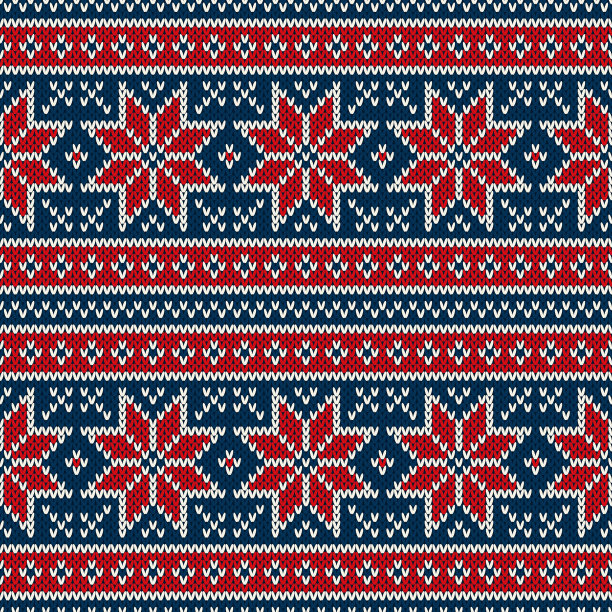 寒假雪花无缝编织图案。Fair Isle针织毛衣设计。圣诞节无缝的背景素材图片