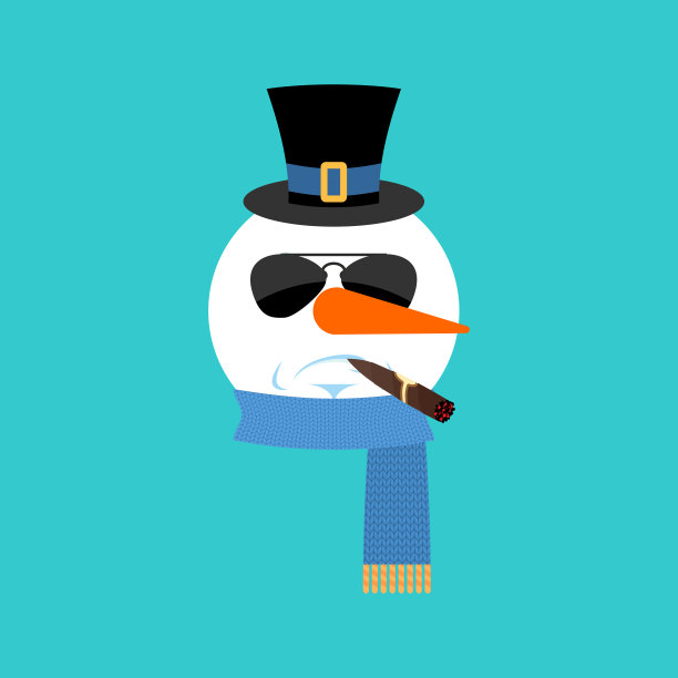 雪人严肃与雪茄表情脸的情感化身。新年和圣诞节矢量插图图片下载