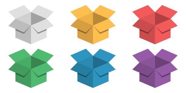 设置3D盒节日彩色纸箱包装礼物，矢量收集发货，航运，仓库，孤立的白色背景图片下载