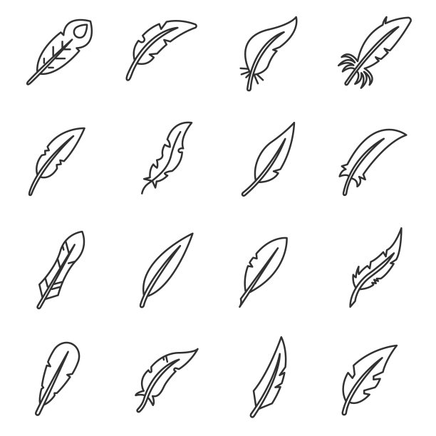 羽毛的图标集。细线的设计。可编辑的中风图片下载