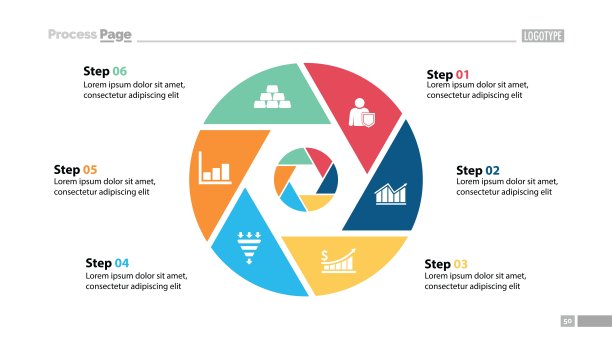 六步圆幻灯片模板图片下载
