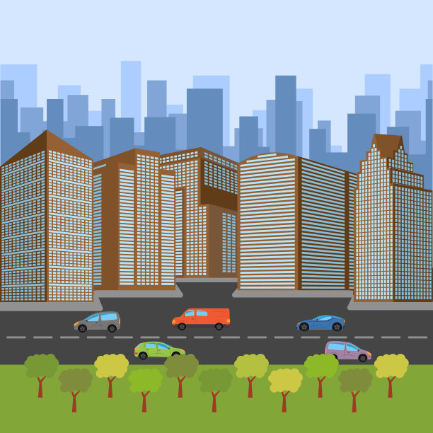 有马路和摩天大楼的城市街道图片下载