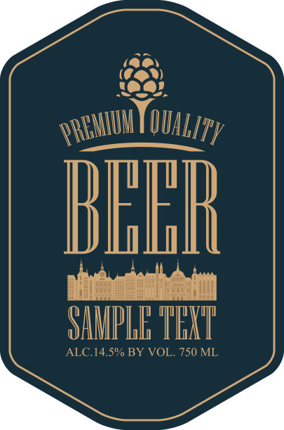 带有老城和字母的浓啤酒标签图片下载