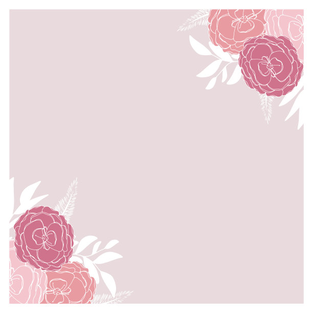 方形框架，粉红色的花和白色的叶子素材图片