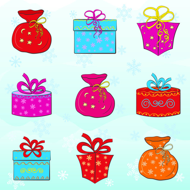 圣诞礼物。冬天的背景。卡通风格。图片下载