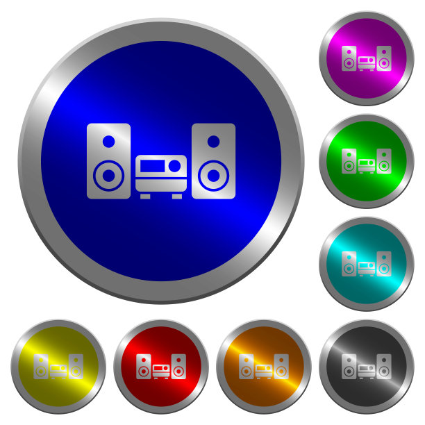 立体声系统发光硬币状圆形彩色按钮图片下载