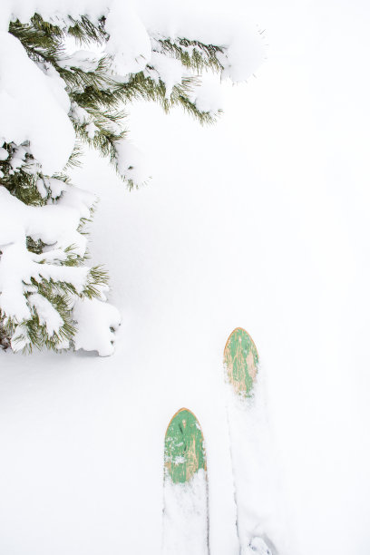 雪地里的老式滑雪板图片下载