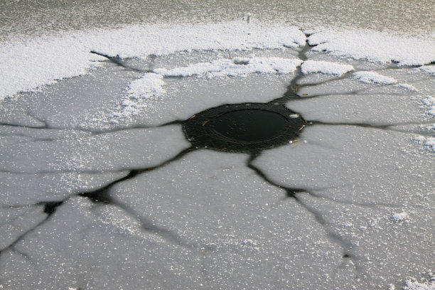 在中国的冬天，河面上裂开了冰图片下载