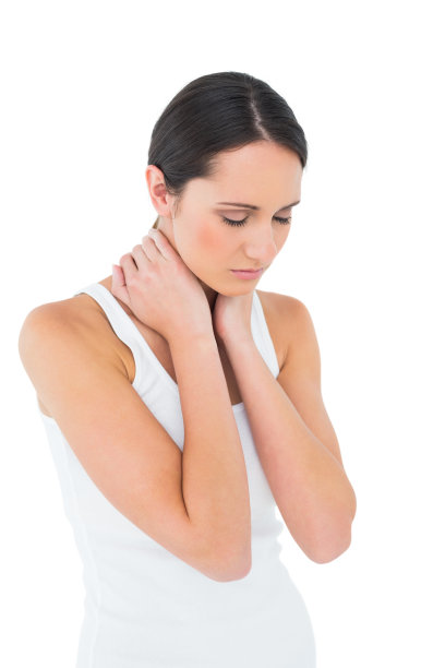严重休闲女性颈部疼痛图片下载