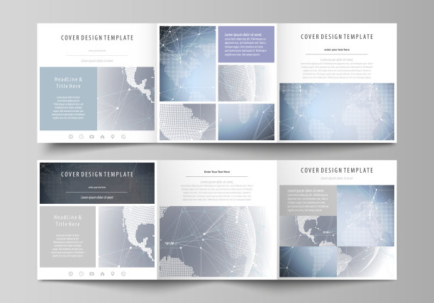 可编辑布局的抽象极简矢量插图。两个创意封面设计模板的广场小册子。抽象的未来网络形状。高技术背景图片下载