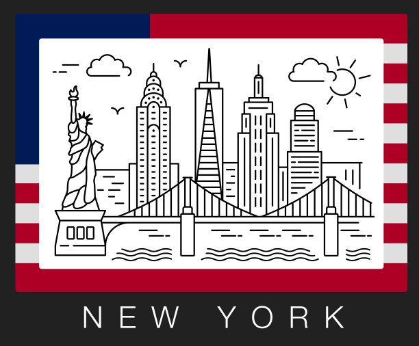 纽约,美国。自由女神像和摩天大楼的插图图片下载