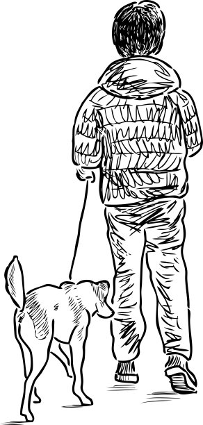 一个小男孩和他的宠物散步图片下载