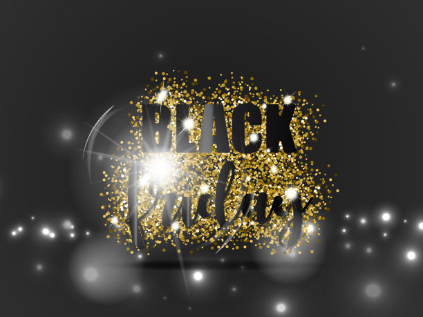 黑色星期五大减价，黑色背景上有金色闪光和灯光效果。矢量插图。图片下载